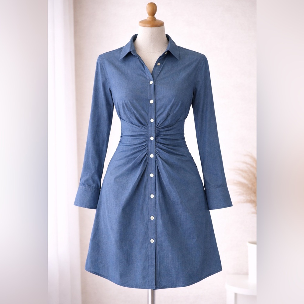 Blue Button-Up Shirt Dress